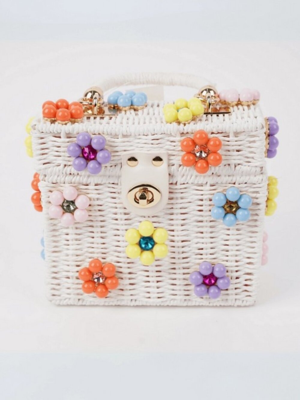 Daisy Embellished Straw Bucket Bag | Rattan Flower Box Purse by Jenna Lee